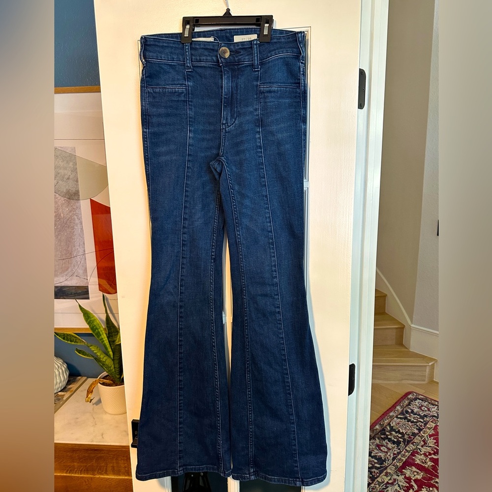 Full Length Dark Wash Flare Jeans - Pilcro by Anthropology. Size 25